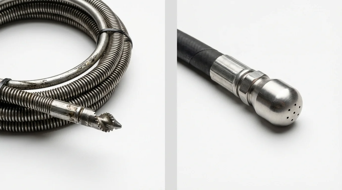 Drain snake cable and hydro jetting nozzle used for drain cleaning in Lehigh Acres, FL