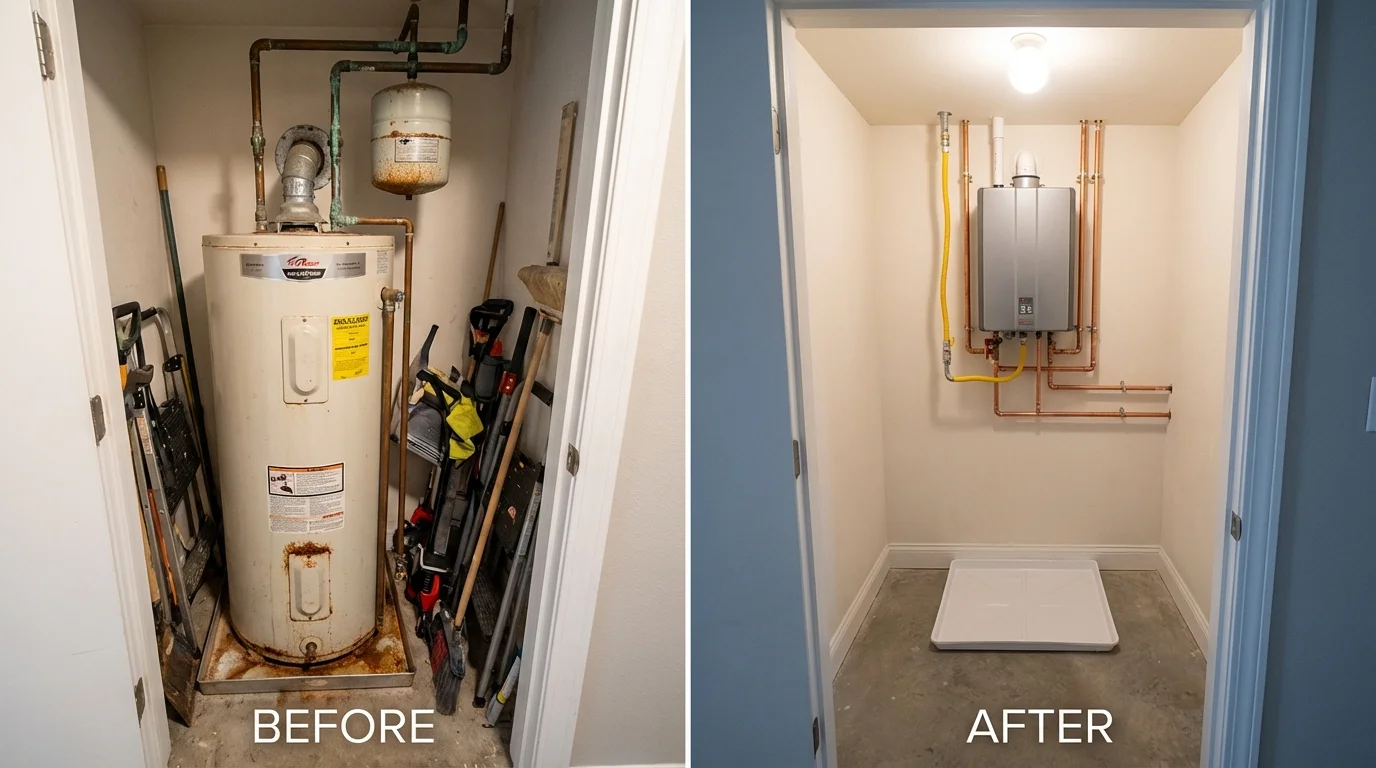 Tank water heater versus wall-mounted tankless unit comparison for Lehigh Acres, FL homeowners