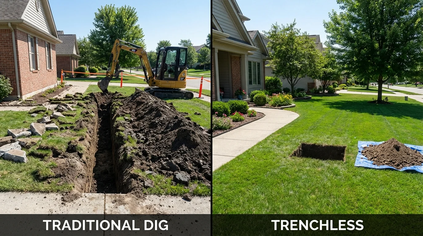 Trenchless sewer repair with minimal yard damage versus traditional excavation in Lehigh Acres, FL